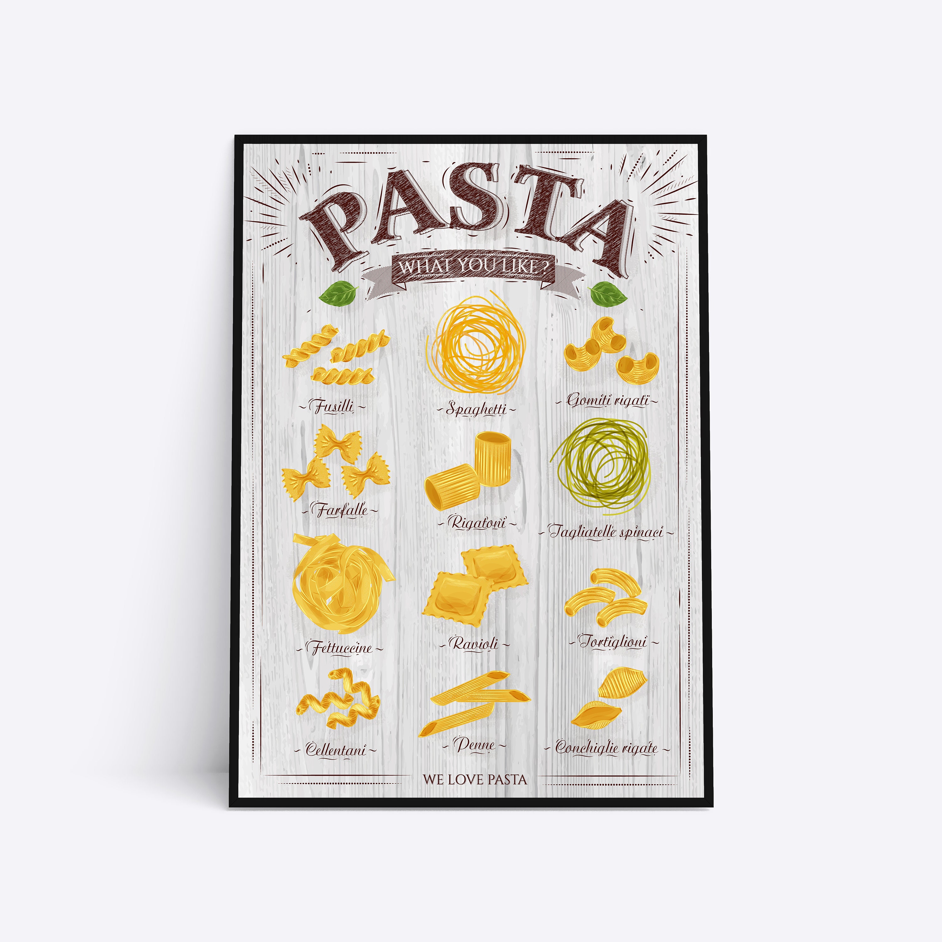 Pasta Guide Print Pasta Guide Types of Pasta Kitchen Wall Etsy UK