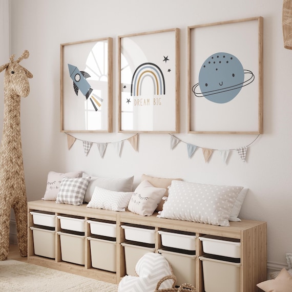 Boys Space Prints, Set of 3 Scandinavian Nursery Decor