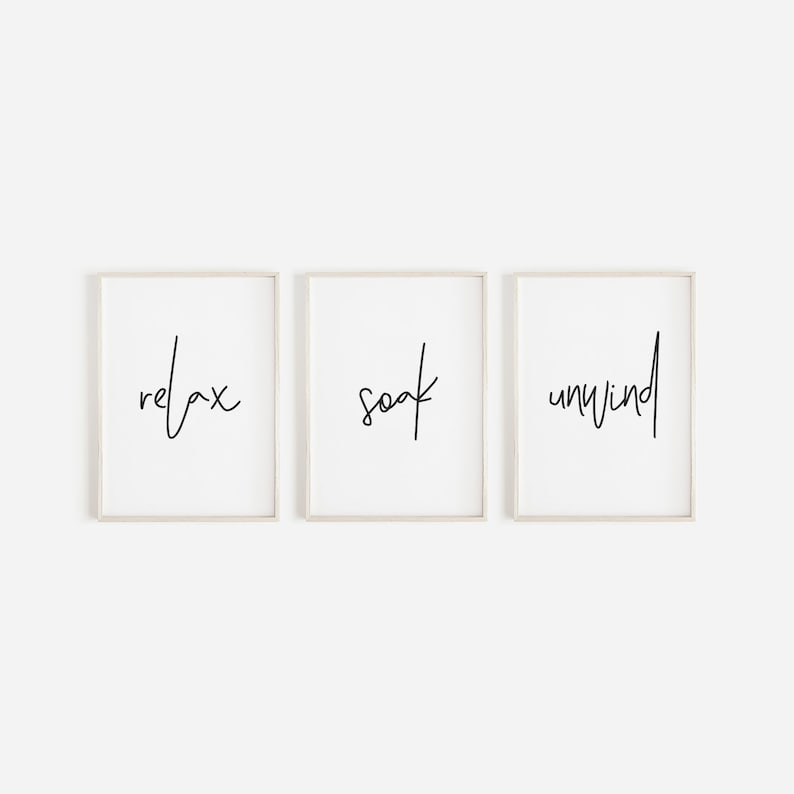Bathroom Prints, Relax Soak Unwind, Set Of 3, Bathroom Wall Art, Bathroom Decor, Bathroom Art, Home Decor, Relax and Unwind Prints, Bathroom