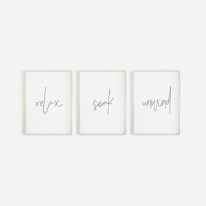 Bathroom Prints, Relax Soak Unwind, Set Of 3, Bathroom Wall Art, Bathroom Decor, Bathroom Art, Home Decor, Relax and Unwind Prints, Bathroom