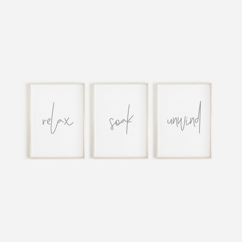 Bathroom Prints, Relax Soak Unwind, Set Of 3, Bathroom Wall Art, Bathroom Decor, Bathroom Art, Home Decor, Relax and Unwind Prints, Bathroom