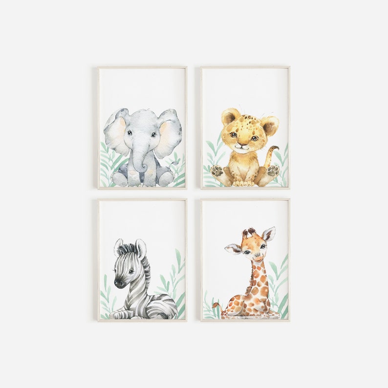 Safari Nursery Prints Set of 4 Safari Nursery Decor Animal Etsy UK