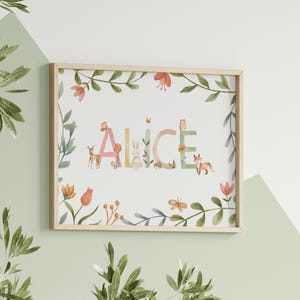 Personalised Name Print, New Baby Name Art, Nursery Decor, Baby Shower Gift, Nursery Wall Art,  Woodland Name Print, Custom Name Art