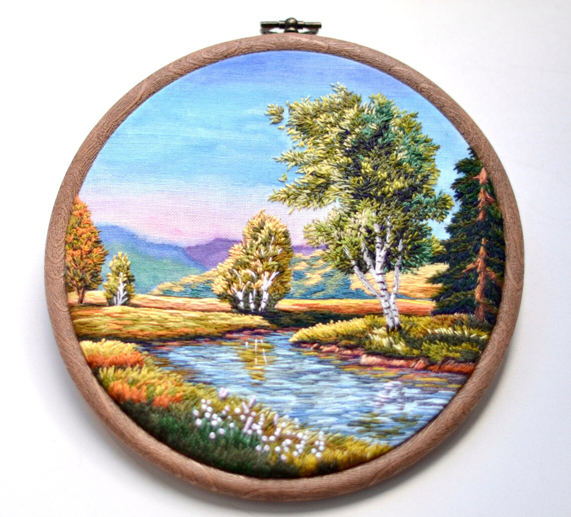 Embroidery Landscape Art Original Artwork Thread Painting Hand Etsy