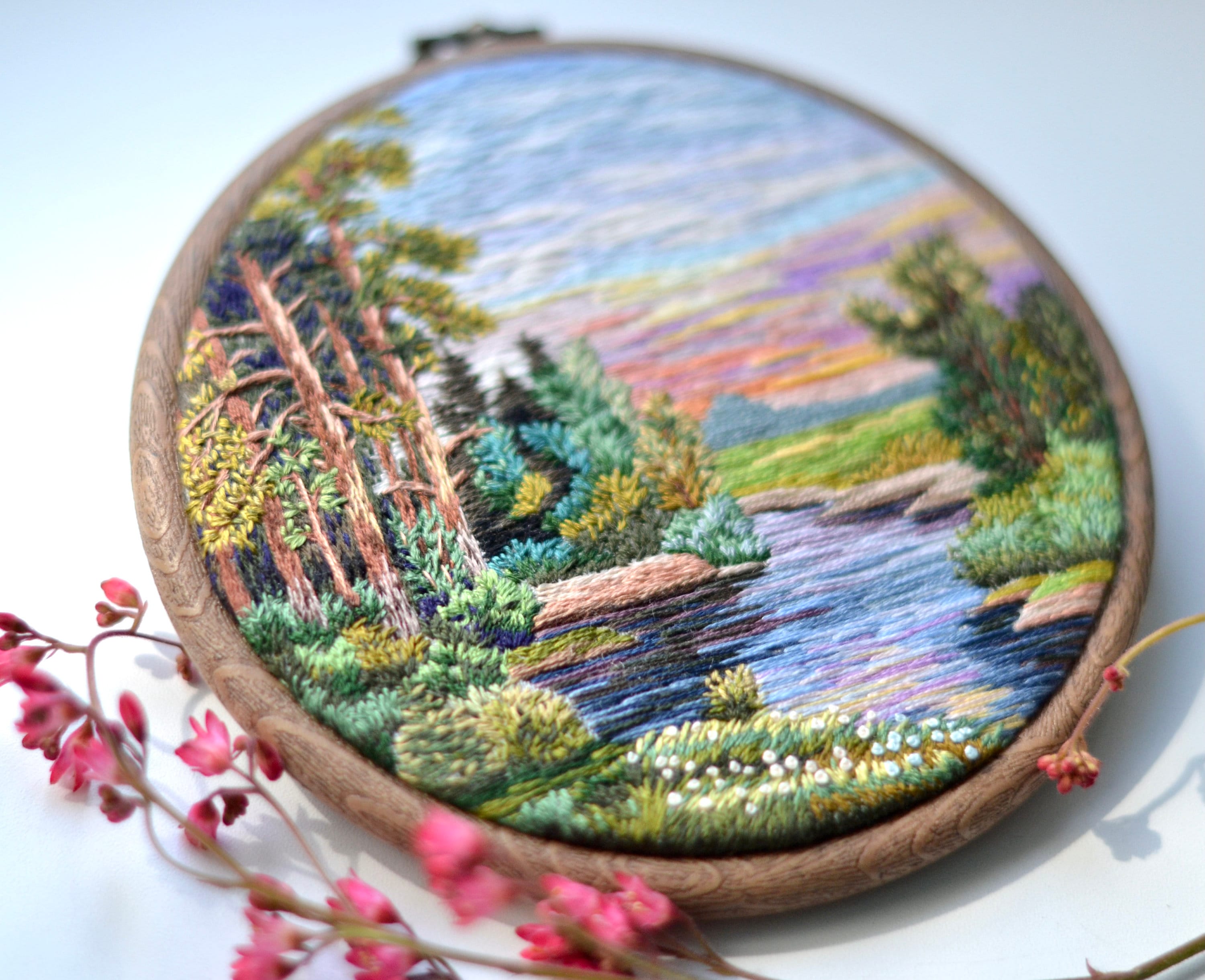 Landscape Embroidery Art Original Artwork Thread Painting Hand Etsy