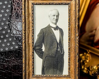 Dapper Framed Antique Original Portrait Photograph of Man in Formal Tuxedo Gilded Age Style