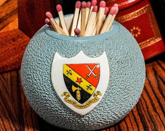 Preppy Shield Latin Motto Armorial Cheltenham College School Crest Hand Painted Antique Match Striker Holder Tobacciana Home Decor