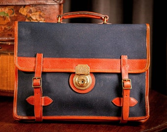Handsome Vintage Inspired Ralph Lauren Canvas and Leather Luxury Travel Work Attache Briefcase