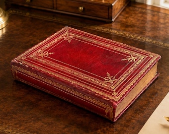 Rare 1928 Merriam Webster’s Collegiate Antique Dictionary Book Red Leather Gold Gilt Reference