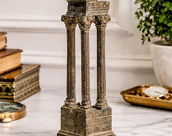 Nice Heavy Cast Metal Temple of Vespasian and Titus Rome Grand Tour Model Home Decor Architectural Sculpture Columns Statue