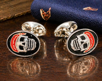 Neat Vintage Sterling Silver Ralph Lauren Purple Label Skull Pirate Theme Cufflinks Groom Gift Men's Fashion