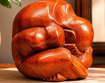 Neat Vintage Hand Carved Wood Sculpture Embrace of Solitude Modern Minimalist Home Decor Abstract Human Figure Art
