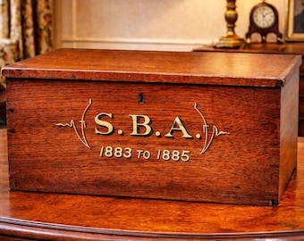 Interesting Antique Victorian Hand Painted Text Wood Storage Box Home Decor