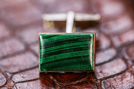 Handsome Polished Malachite 14k Gold Frame Sterli… - image 4