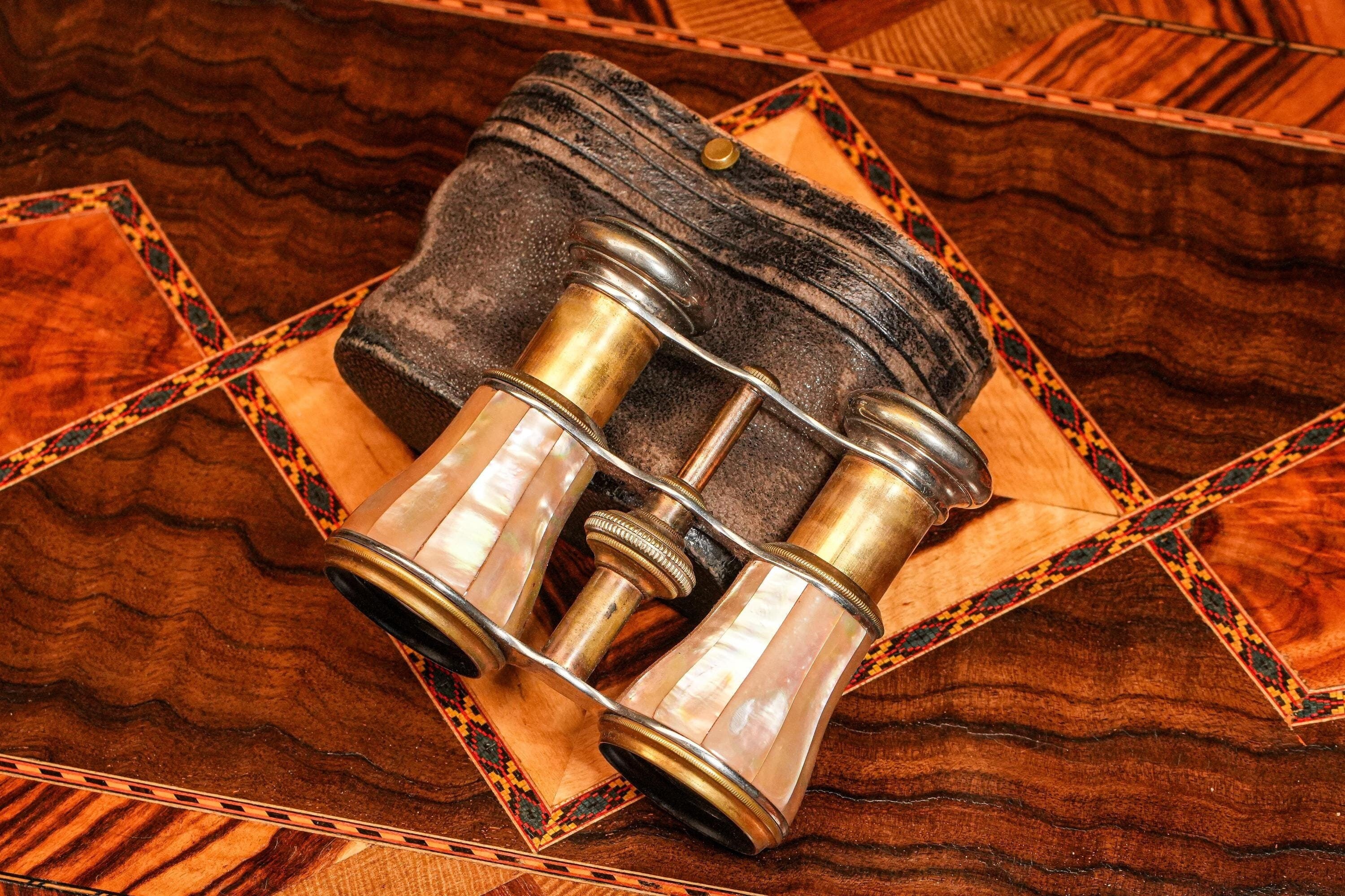 Luxurious Brass and Mother of Pearl Inlaid Opera Glasses