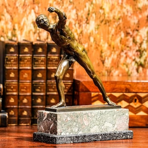Amazing Antique Grand Tour Bronze Marble Statue Sculpture Borghese Gladiator Neoclassical Home Decor