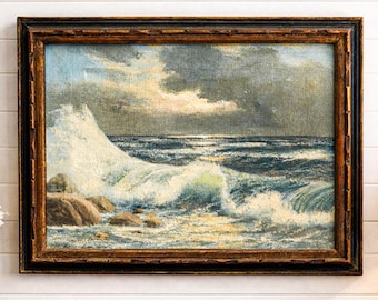 Wonderful Framed Vintage Mid Century Seascape Ocean Coastal Oil Painting Home Wall Decor