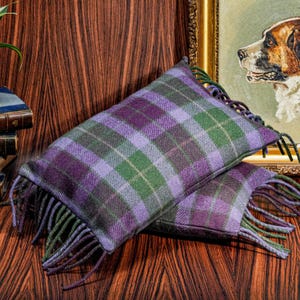 English Country Style Pair of Ralph Lauren Home Wool Purple Green Plaid Tartan Throw Pillows Home Decor