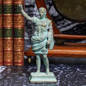 Commanding Vintage Solid Metal Statue Sculpture Julius Caesar Neoclassical Art Grand Tour Style Home Decor