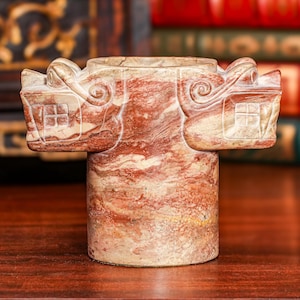 Unusual Finely Carved Dragon Marble Antique Chinese Calligraphy Brush Holder Pot Asian Home Decor