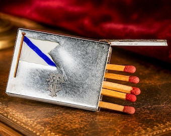 Lovely Sterling Silver Antique English Hand Painted Enamel Nautical Flag Victorian Match Safe Vesta Case Tobacciana