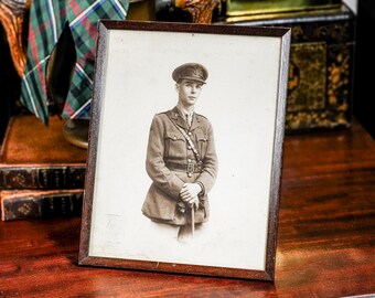 Fascinating World War I Framed Antique Studio Photograph of British Soldier in Uniform Militaria Home Decor
