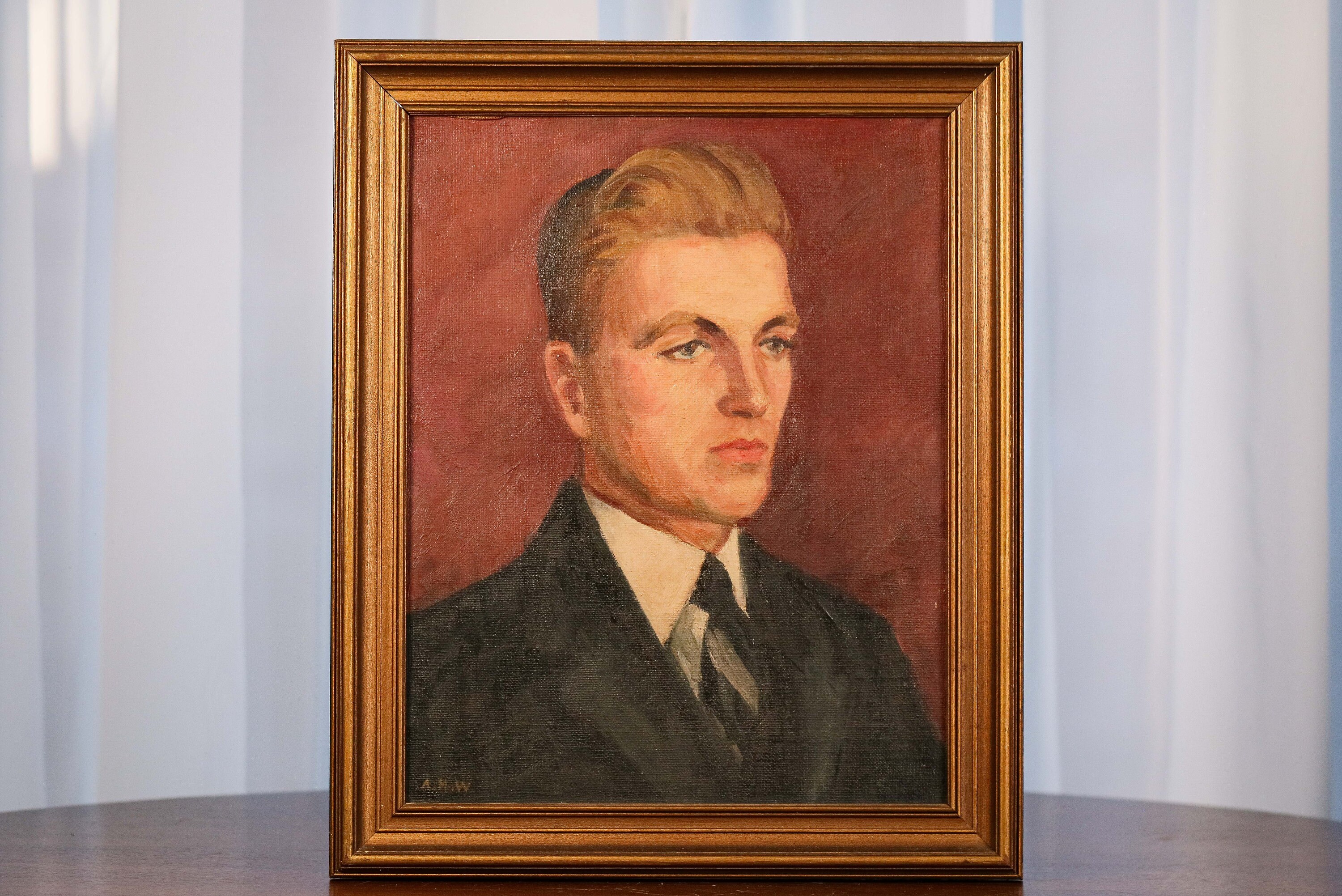 Handsome Antique Mid Century Portrait Oil Painting of Man in Suit Wall ...
