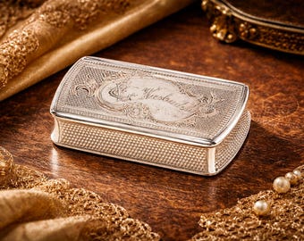 Intricate Engine Turned Pattern Antique Victorian 800 Silver Snuff Box Tobacciana