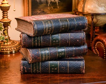 Neat Collection (4) Volumes Antique Leather Spine Books 1860s–1870s Cornhill Magazine Victorian Library Home Decor