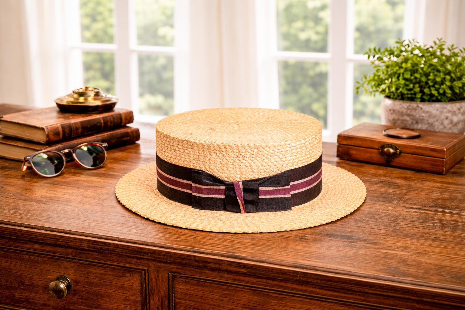 Brooks Brothers Straw Fedora Purple Ribbon Band Montique Men main image 3