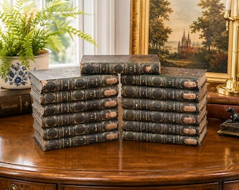 Time Worn Collection French Medical Dictionary Books 13 Leather Spine Volumes Medicine Apothecary Doctor Library Home Decor