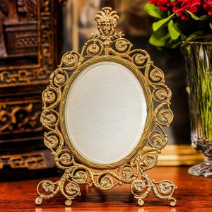Stunning Large Solid Brass Antique Photo Picture Frame Ornate Art Nouveau Scroll Floral Style Home Decor
