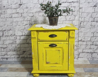 Comodino shabby giallo vecchio comodino comodino in legno mobili shabby chic anni '80 vintage casa di campagna