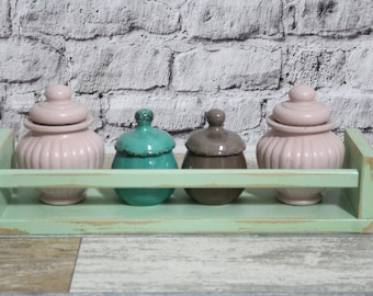 Shabby wood shelf wall shelf spice rack sage green in shabby country house style