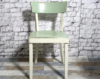 Krzesło kuchenne w stylu shabby chic, krzesło drewniane, krzesło Bauhaus, kość słoniowa, biel/zieleń, meble w stylu shabby chic z lat 60., styl vintage, rustykalny.
