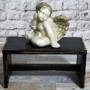 Shabby stool old stool vintage wooden stool black 70s Shabby Chic furniture vintage