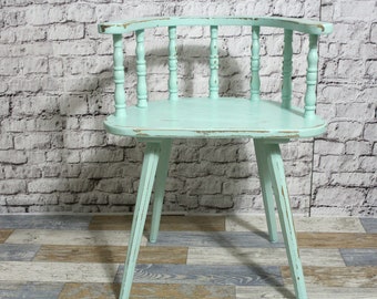 Shabby Stuhl Armlehnenstuhl Holzstuhl Country Chair mint grün 60er Jahre Shabby Chic Möbel Vintage Landhaus Country