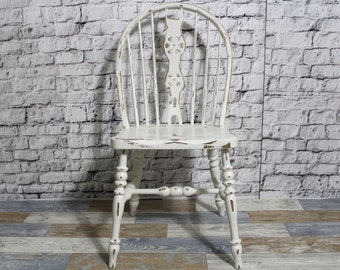 Shabby Windsor Stuhl Country Chair Sprossen Holzstuhl creme weiß 60er Jahre Shabby Chic Möbel Vintage Landhaus Country