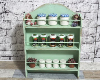 Mensola in legno shabby portaspezie anni '70 verde salvia in stile shabby country