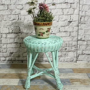 old rattan stool 70s mint green shabby chic furniture vintage country house