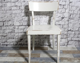 Shabby chic Bauhaus stoel, houten stoel, keukenstoel, ivoorwit, jaren 60, shabby chic meubels, vintage, landelijke stijl