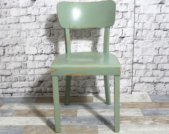 Cadeira estilo shabby chic Bauhaus, cadeira de cozinha, cadeira de madeira, cadeira de jantar, verde-oliva, anos 1960, móveis shabby chic, vintage, estilo campestre