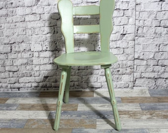 Shabby chic keukenstoel, caféstoel, houten stoel, matcha groen, jaren 60, shabby chic meubels, vintage, landelijke stijl