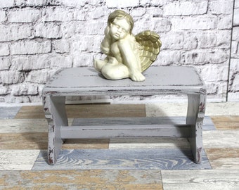 Shabby footstool old stool vintage wooden stool gray 60s shabby chic furniture vintage