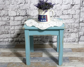 Tabouret en bois shabby bleu turquoise Maison de campagne shabby chic tabouret en bois meubles vintage