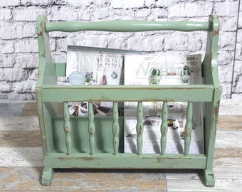 Shabby newspaper rack made of wood olive green 60s shabby chic furniture country house vintage