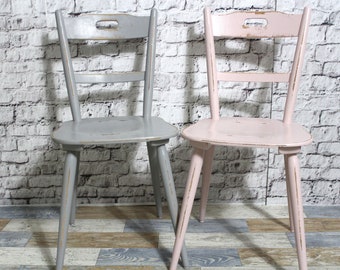 2x vieille chaise en bois chaise de cuisine rose gris années 60 meubles shabby chic vintage maison de campagne campagne