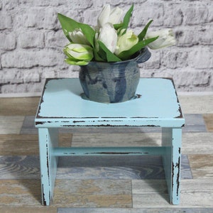 Shabby wooden stool footstool stool light blue 60s shabby chic country house wooden stool vintage furniture