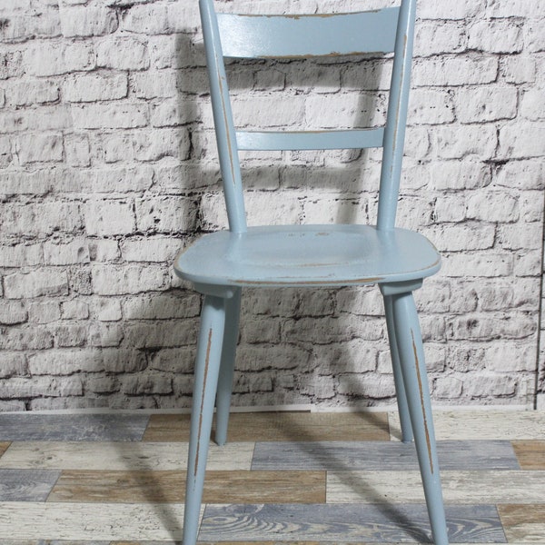 Shabby Küchenstuhl Holzstuhl Stuhl Esszimmerstuhl rauch blau 60er Jahre Shabby Chic Möbel Vintage Landhaus Country