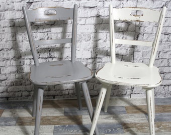 2x alter Holzstuhl Stuhl Küchenstuhl 60er Jahre creme weiß grau Shabby Chic Möbel Vintage Landhaus Country
